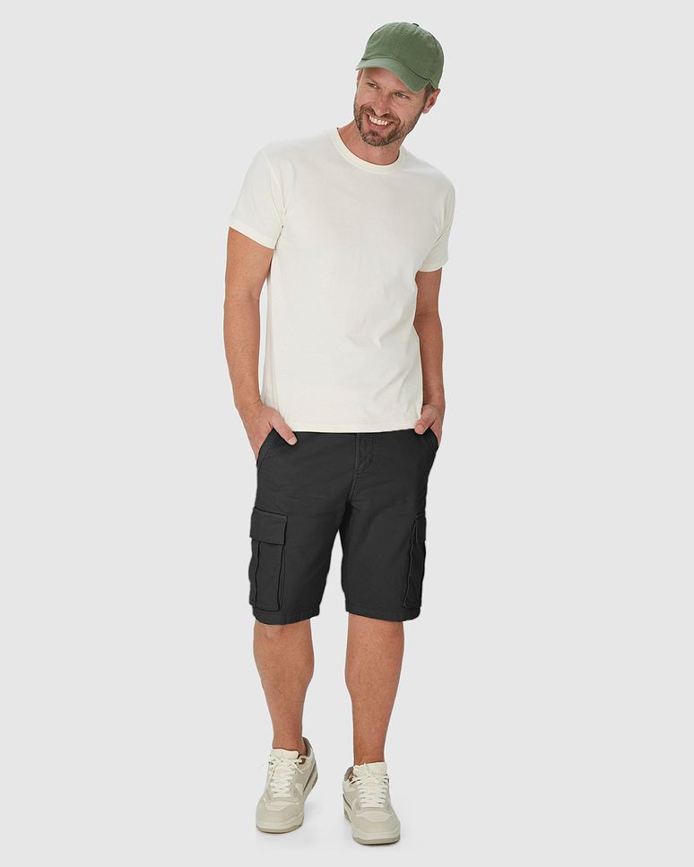 Bermuda Cargo Masculina Cintura Média Em Sarja Com Elastano