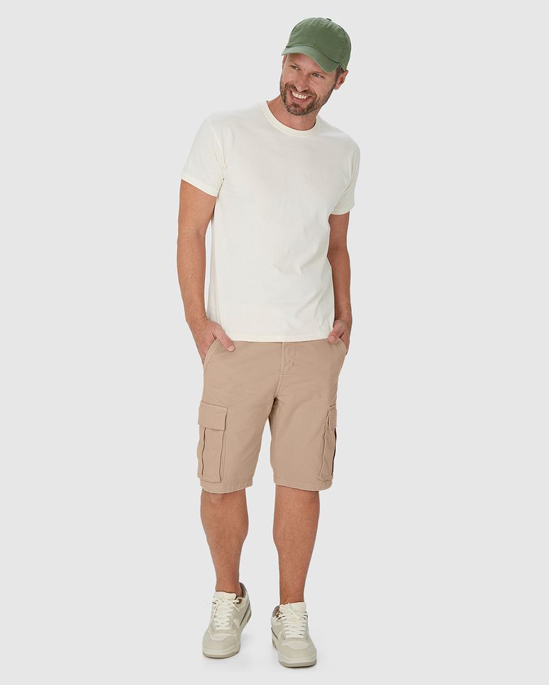 Bermuda Cargo Masculina Cintura Média Em Sarja Com Elastano