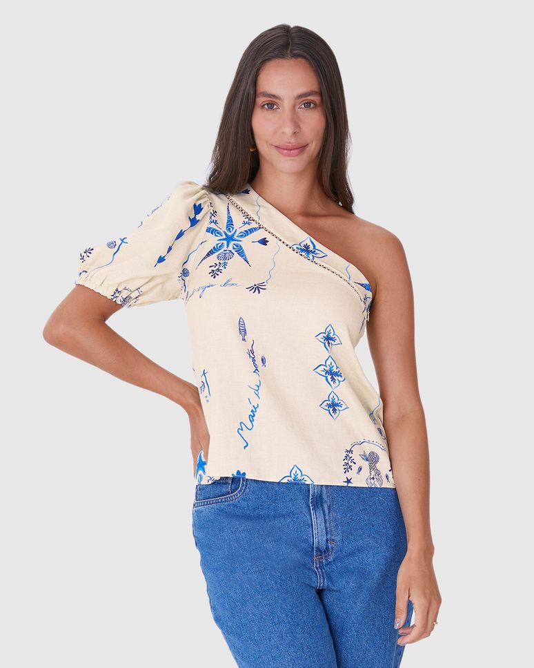 Blusa Feminina Estampada Decote Ombro Só Em Tecido Texturizado