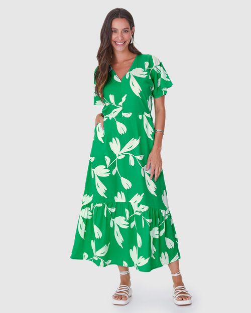 Vestido Midi Feminino Evasê Estampado Em Viscose