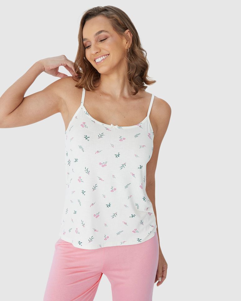 Regata Feminina De Pijama Alça Fina Em Malha Viscose Stretch