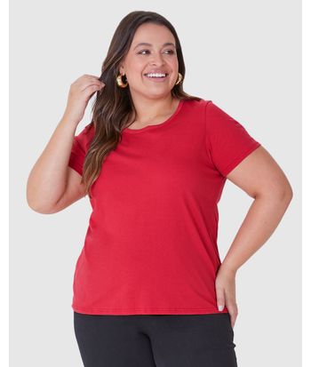 Blusa Básica Feminina Plus Size Decote Redondo Em Algodão
