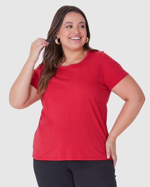 Blusa Básica Feminina Plus Size Decote Redondo Em Algodão