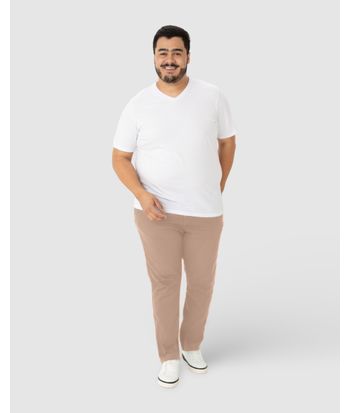 Calça Masculina Plus Size Chino Em Sarja Com Elastano