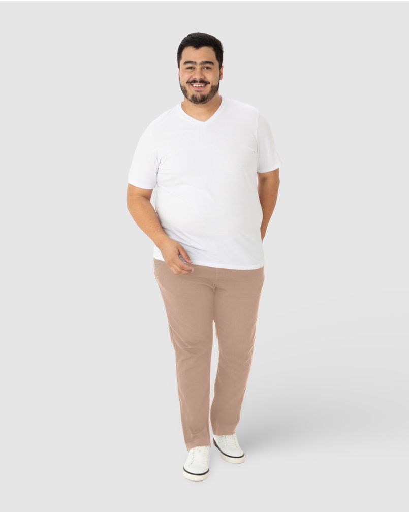 Calça Masculina Plus Size Chino Em Sarja Com Elastano MARROM Malwee