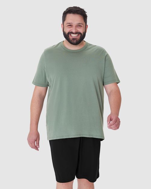 Pijama Masculino Plus Size Camiseta Bordado Frontal Em Algodão