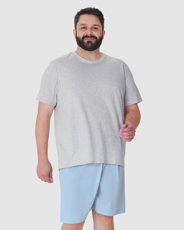 Pijama Masculino Plus Size Camiseta Bordado Frontal Em Algodão