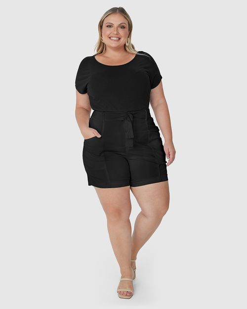 Bermuda Feminina Plus Size Mom Com Cinto Em Sarja Com Elastano
