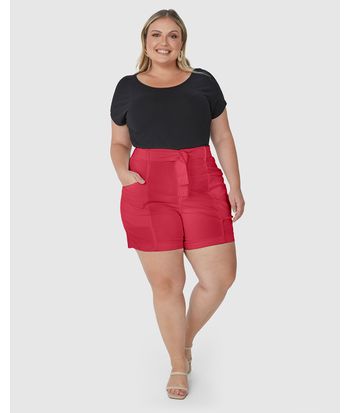 Bermuda Feminina Plus Size Mom Com Cinto Em Sarja Com Elastano