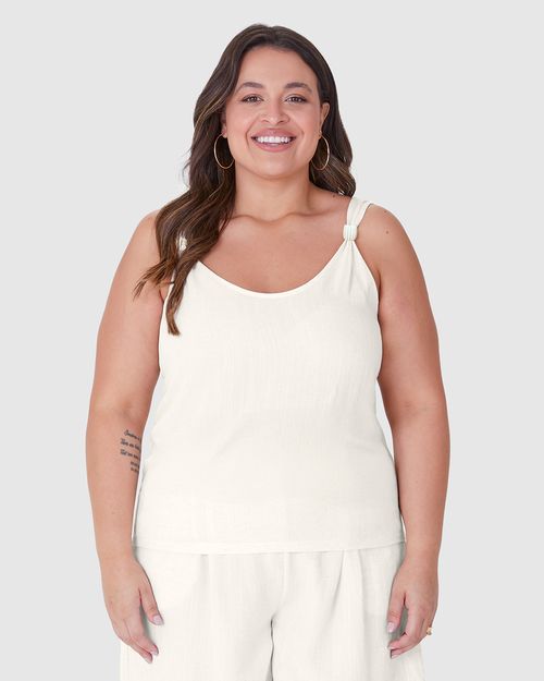 Regata Feminina Plus Size Alça Com Ornamento Em Viscolinho Texturizado