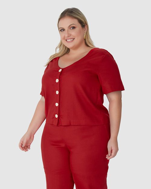 Camisa Feminina Plus Size Decote V Em Viscolinho