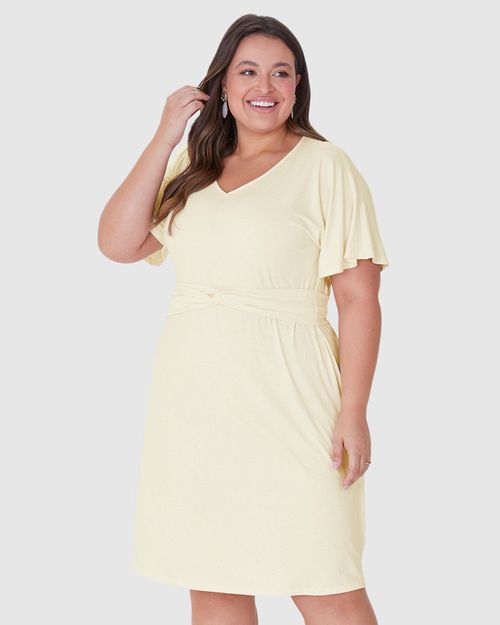 Vestido Feminino Plus Size Acinturado Em Malha Viscolinho Stretch