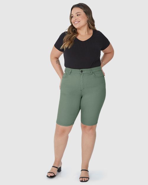 Bermuda Feminina Plus Size Ciclista Em Flex Jeans