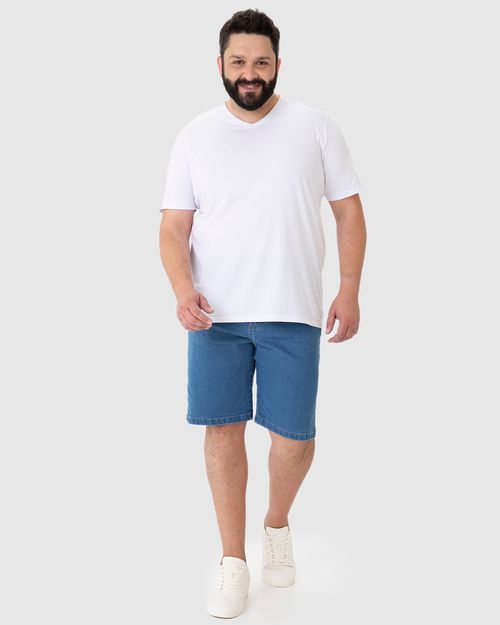 Bermuda Masculina Plus Size Tradicional Cintura Média Em Jeans Com Elastano