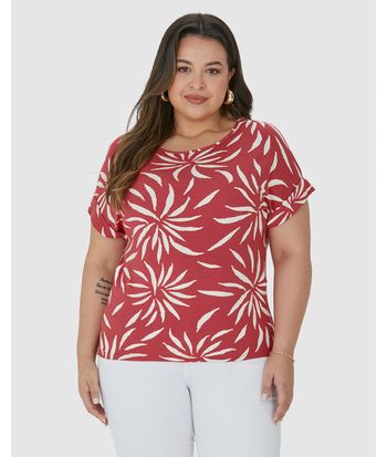 Blusa Feminina Plus Size Ampla Estampada Em Malha Viscolinho Stretch
