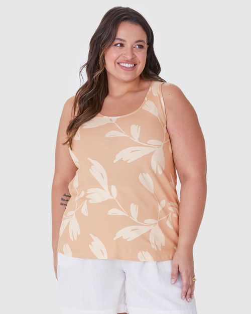 Regata Feminina Plus Size Estampa Abstrata Em Viscose Stretch