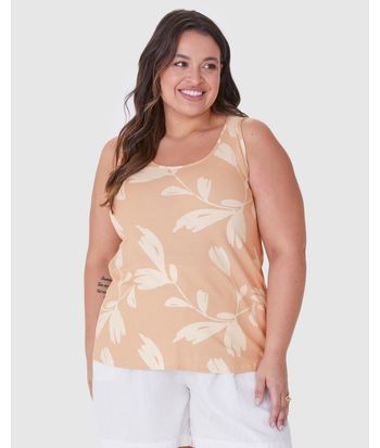Regata Feminina Plus Size Estampa Abstrata Em Viscose Stretch