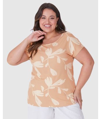 Blusa Feminina Plus Size Estampada Barra Mullet Em Viscose Stretch