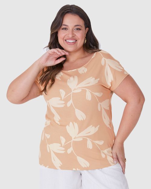 Blusa Feminina Plus Size Estampada Barra Mullet Em Viscose Stretch