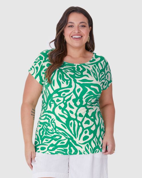 Blusa Feminina Plus Size Estampada Barra Mullet Em Viscose Stretch