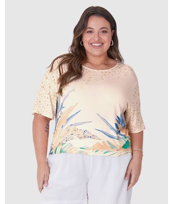 Blusa Feminina Plus Size Box Estampa Digital Em Viscose Stretch