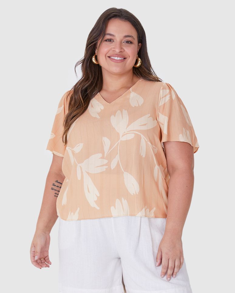 Blusa Feminina Plus Size Decote V Em Viscose Lurex