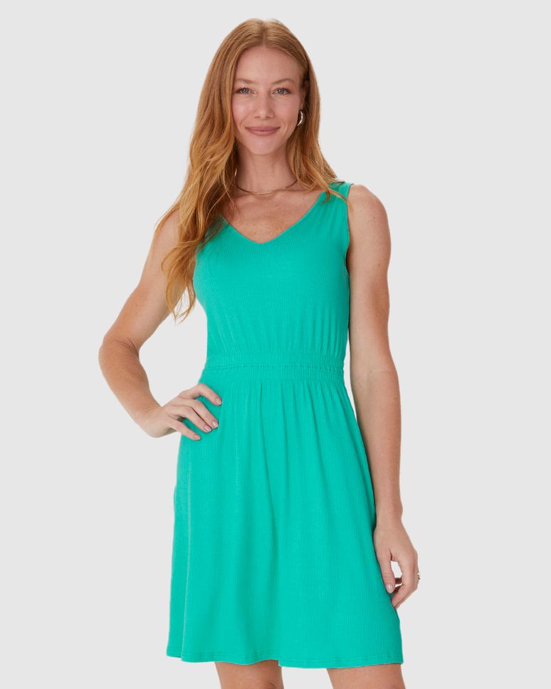 Vestido Feminino Decote V Em Malha Canelada De Viscose