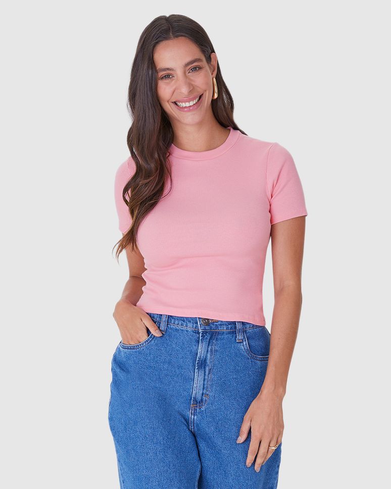 Blusa Básica Feminina Decote Redondo Em Ribana
