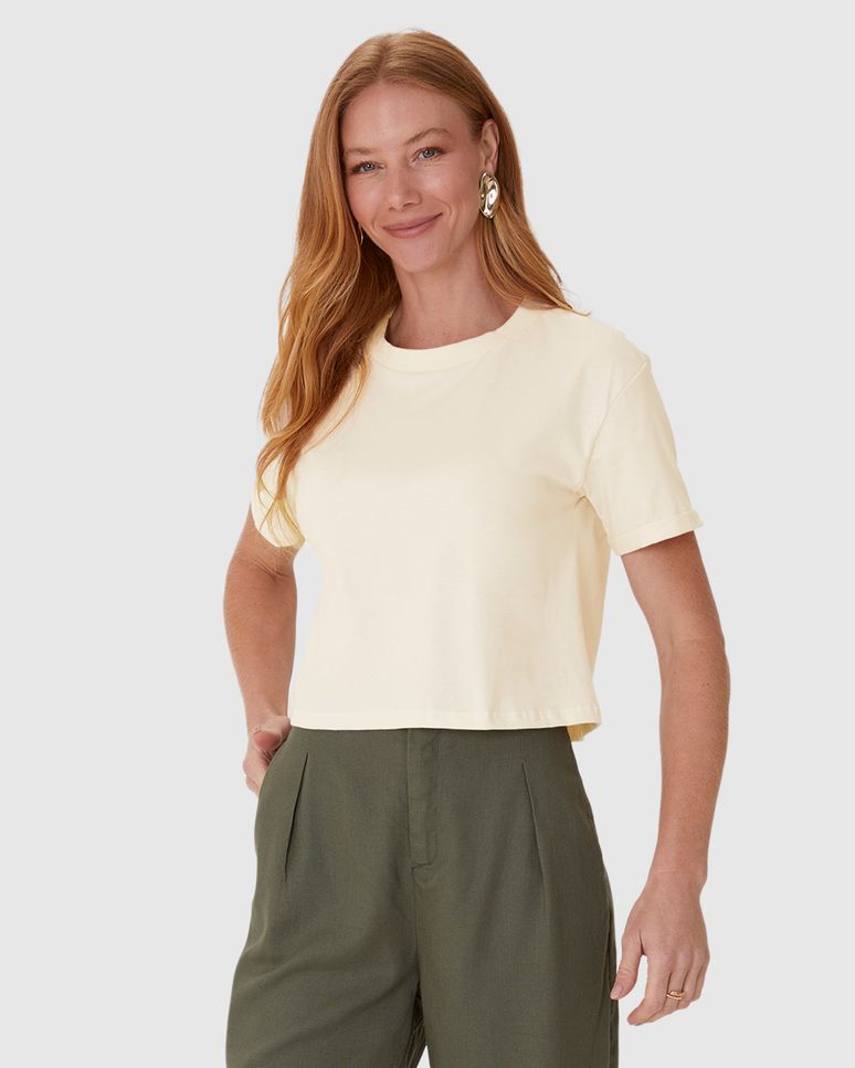Blusa Básica Feminina Manga Curta Em Algodão