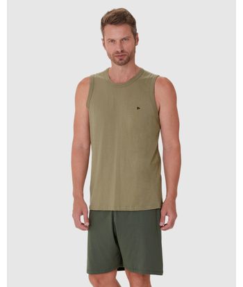 Pijama Masculino Regata Bordado Peitoral Em Algodão