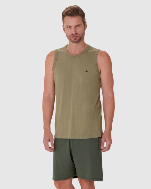 Pijama Masculino Regata Bordado Peitoral Em Algodão