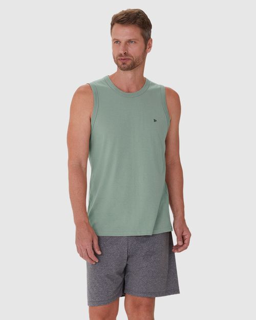Pijama Masculino Regata Bordado Peitoral Em Algodão