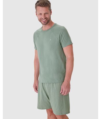 Pijama Masculino Camiseta Bordado Peitoral Em Algodão