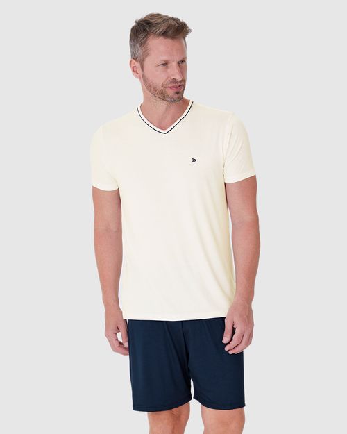 Pijama Masculino Camiseta Gola V Filete Em Viscose Stretch