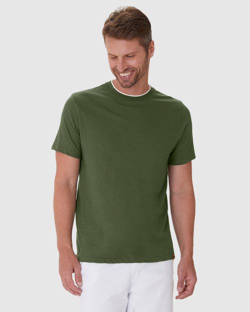 Camiseta Masculina Gola Dupla Em Malha Linho