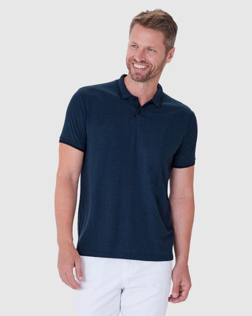 Camisa Polo Masculina Gola E Manga Retilínea Em Malha Texturizada
