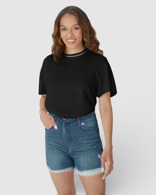 Blusa Ampla Feminina Gola Retilínea Em Viscolinho Texturizado