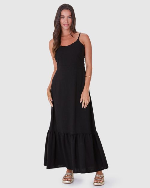Vestido Longo Feminino Com Amarração Nas Costas Em Viscolinho