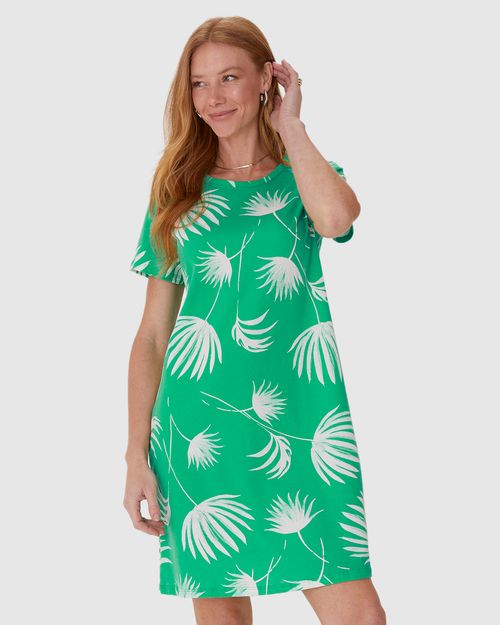 Vestido Feminino Estampado Com Decote Redondo Em Algodão