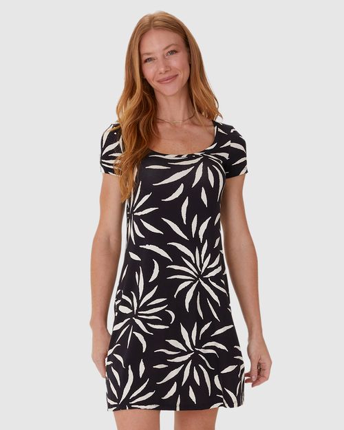 Vestido Feminino Evasê Estampado Manga Curta Em Malha Viscose Stretch
