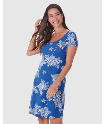 Vestido Feminino Evasê Estampado Manga Curta Em Malha Viscose Stretch