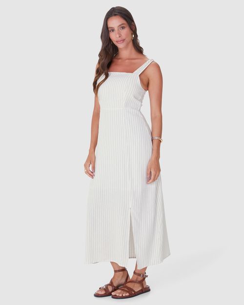 Vestido Midi Feminino Acinturado Fenda Frontal Em Viscolinho