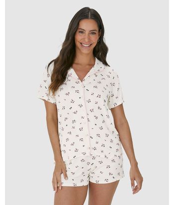 Pijama Americano Feminino Estampado Com Abotoamento Frontal Em Viscose Stretch