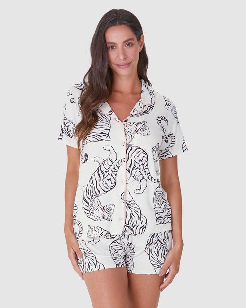 Pijama Americano Feminino Estampado Com Abotoamento Frontal Em Viscose Stretch