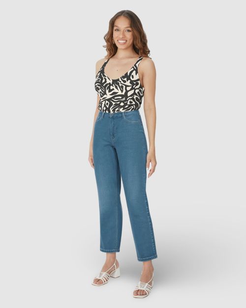 Regata Feminina Estampada Decote V Em Malha Viscolinho Stretch