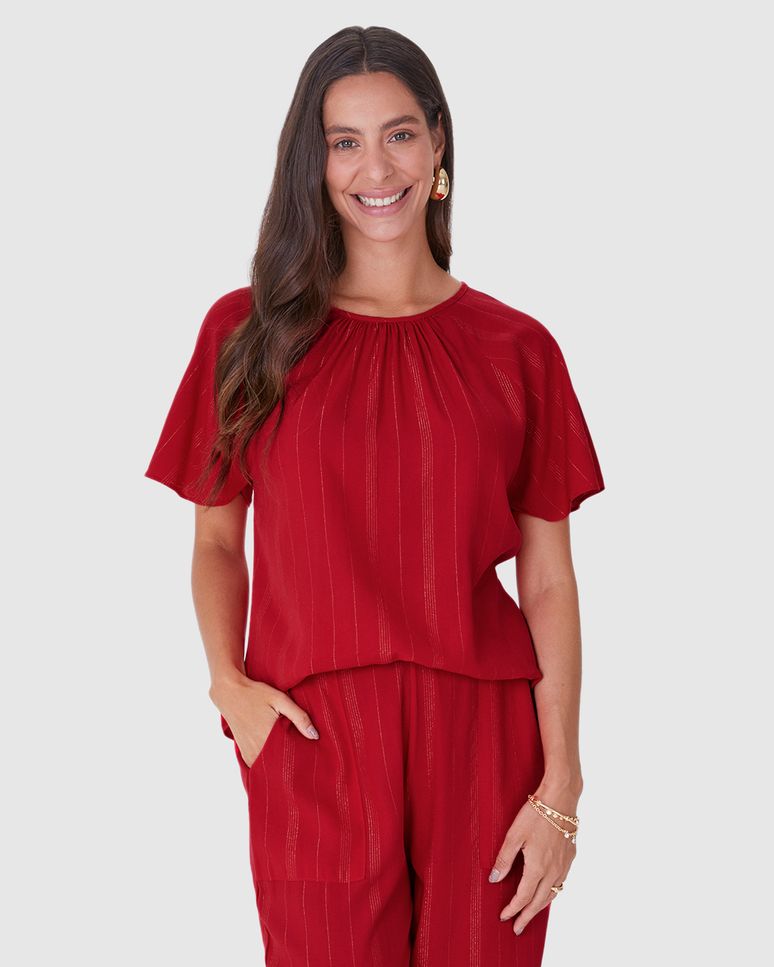Blusa Feminina Manga Ampla Em Viscose Lurex