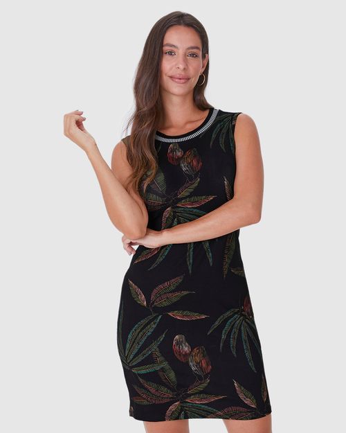 Vestido Feminino Reto Gola Retilínea Em Malha Viscose Stretch