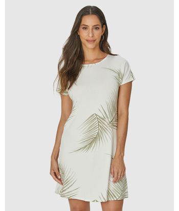 Vestido Feminino Evasê Manga Curta Estampado Em Viscose Stretch