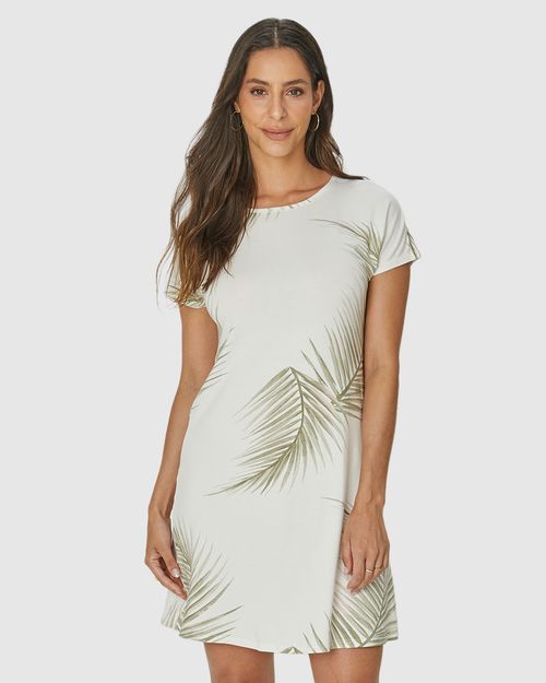 Vestido Feminino Evasê Manga Curta Estampado Em Viscose Stretch