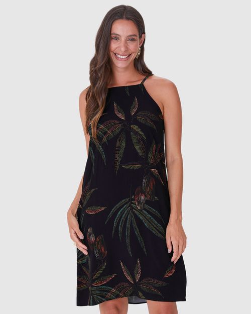 Vestido Feminino Estampado Decote Reto Em Viscose